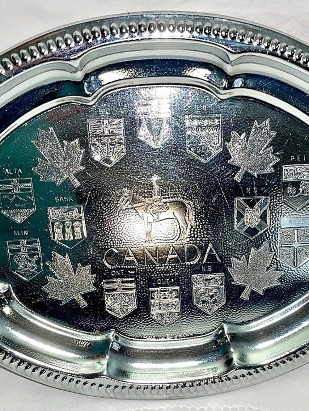 Vintage Canada Souvenir Tray RCMP Mountie Provincial Crests Oval Platter 10x7.75
